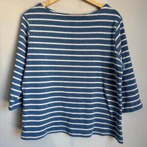 L.L. Bean Blue White Striped Cotton Knit Sweater Top Boat Neck 1X Coastal Preppy